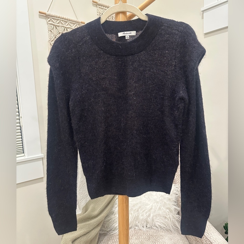 Madewell Charcoal Alpaca Blend Fuzzy Shoulder Detail Sweater XS